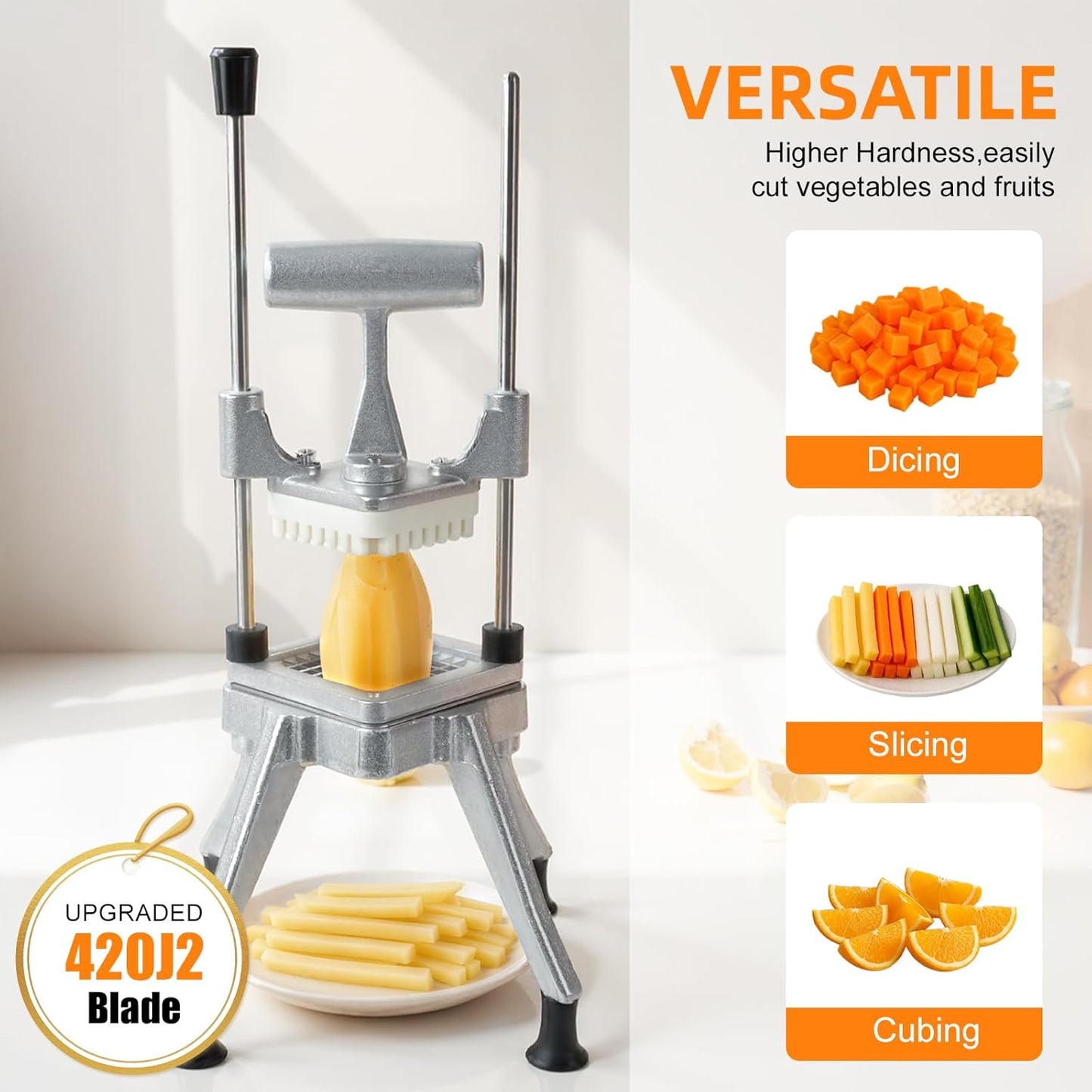 Commercial Vegetable Fruit Chopper, Heavy Duty Professional Food Dicer with 1/4" Blade, French Fry Cutter, Fruit Slicer for Restaurants & Home Kitchen