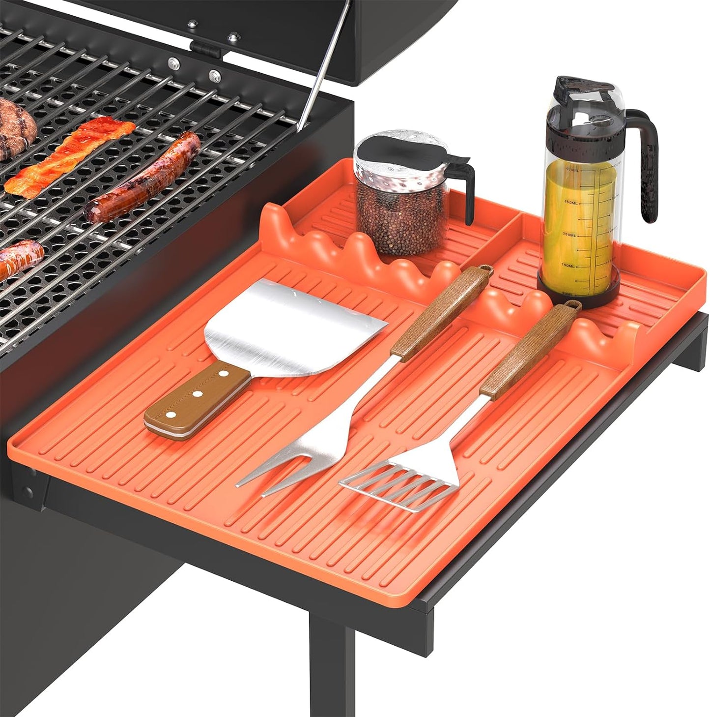 Silicone Griddle Tool Mat Compatible with Blackstone, Spatula Mat with Drip Pad Blackstone Griddle Accessories, Grill Side Shelf Utensil Pad, BBQ Grilling Accessories Gifts for Men(Orange)