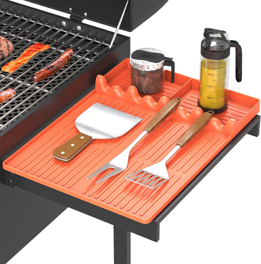 Silicone Griddle Tool Mat Compatible with Blackstone, Spatula Mat with Drip Pad Blackstone Griddle Accessories, Grill Side Shelf Utensil Pad, BBQ Grilling Accessories Gifts for Men(Orange)
