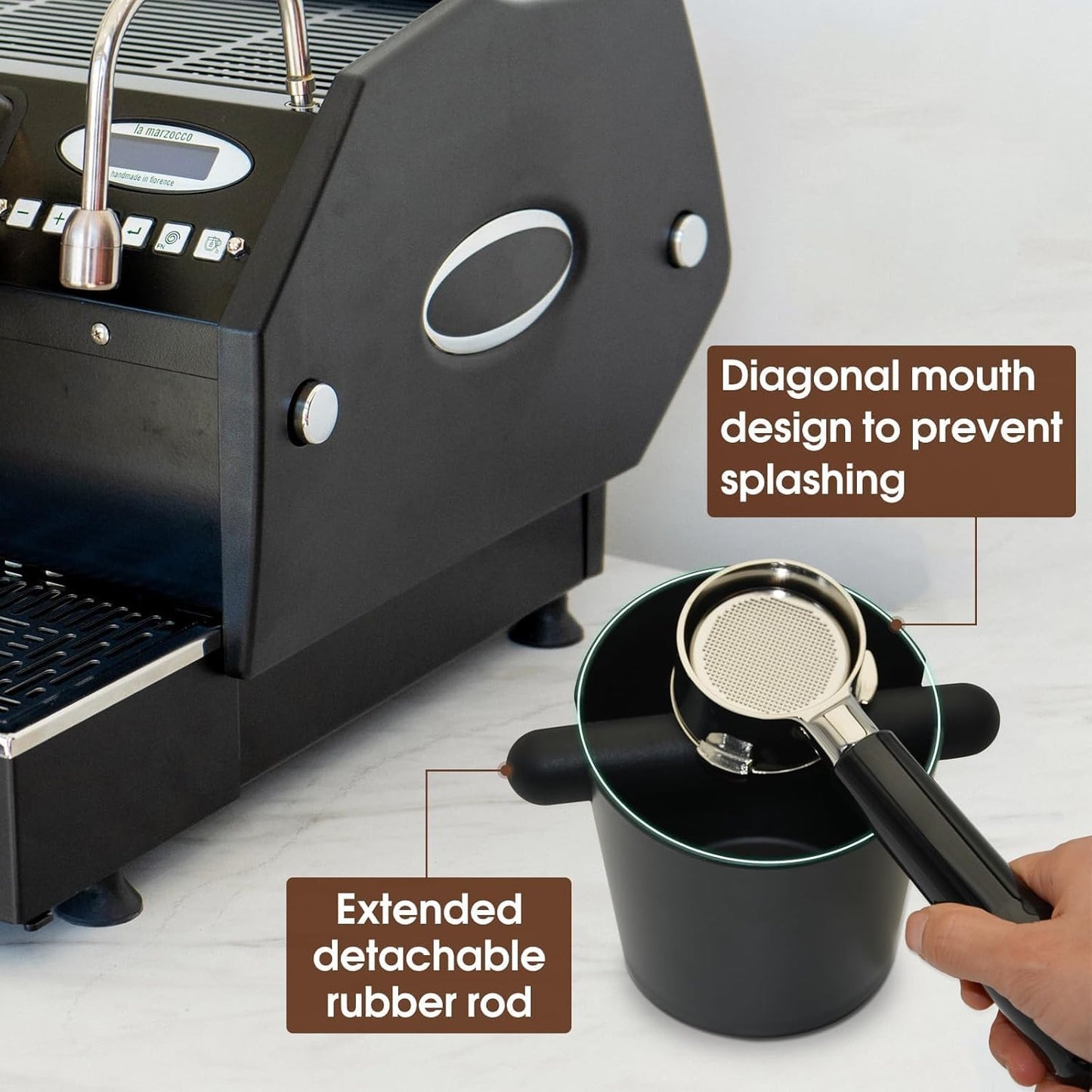 5 inch Coffee Knock Box Espresso Knock Box with a longer detachable Knocking Rod Shock-Absorbent Durable Non-Slip Base Espresso Machine Accessories Espresso Dump Bin for Home/Office
