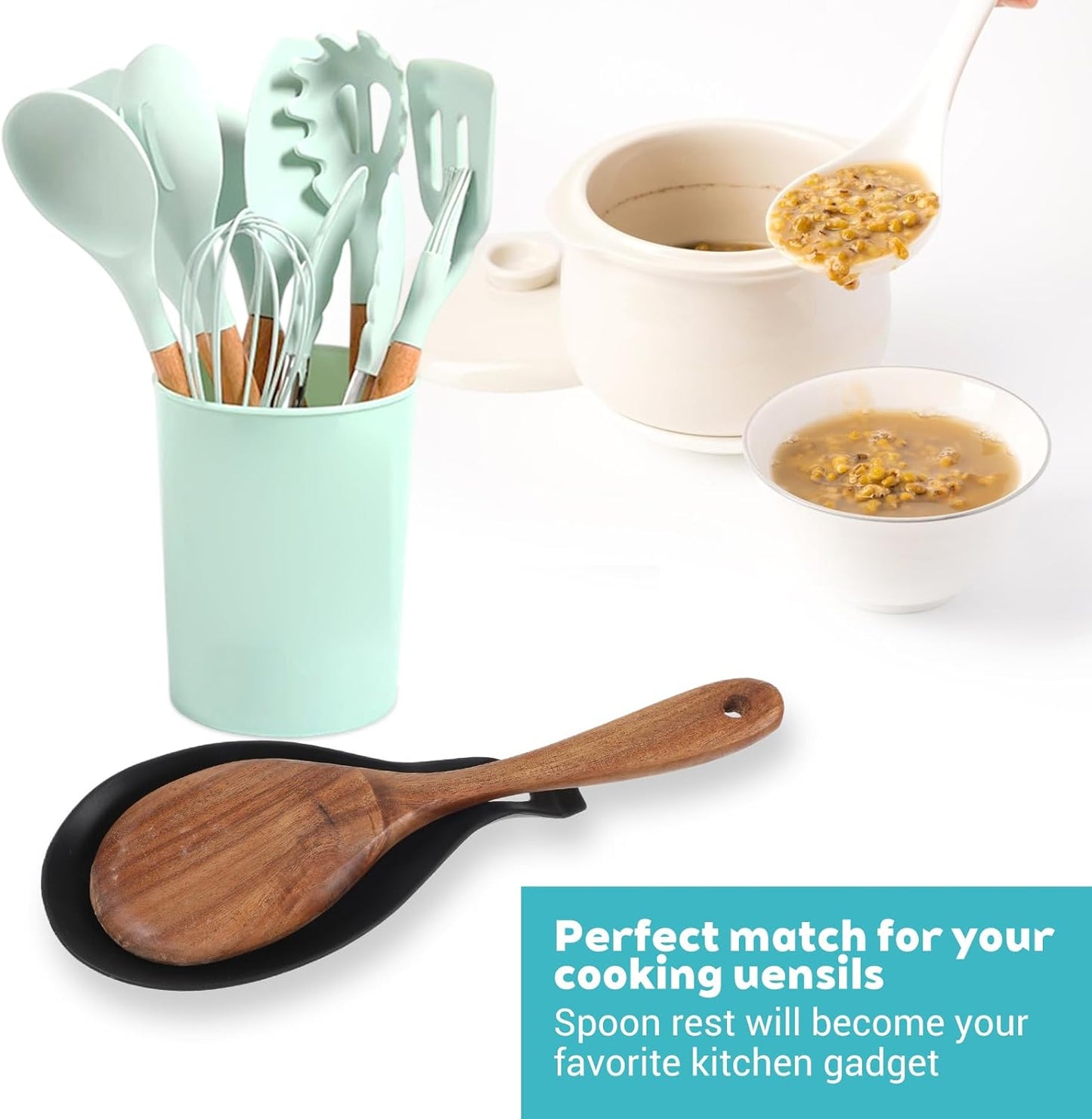 Ouligay Silicone Spoon Rest 4 Pack Spoon Holder for Stove Heat Resistant Ceramic Spoon Rest for Stove Top Spatula Rest for Spoons, Spatulas, Ladles or Tongs Colorful Kitchen Gadgets