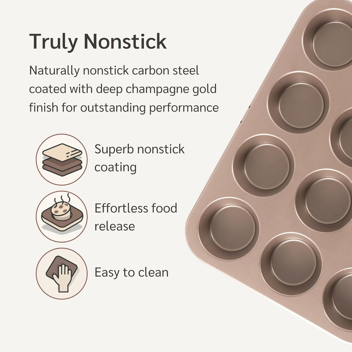 Non Toxic Nonstick 12 Cup Muffin Pan | PFOA BPA free Nontoxic Cupcake Tin | Best Non Stick Muffin Pans | Muffin tins | Cupcakes Tray | Carbon Steel Bakeware Mold Trays