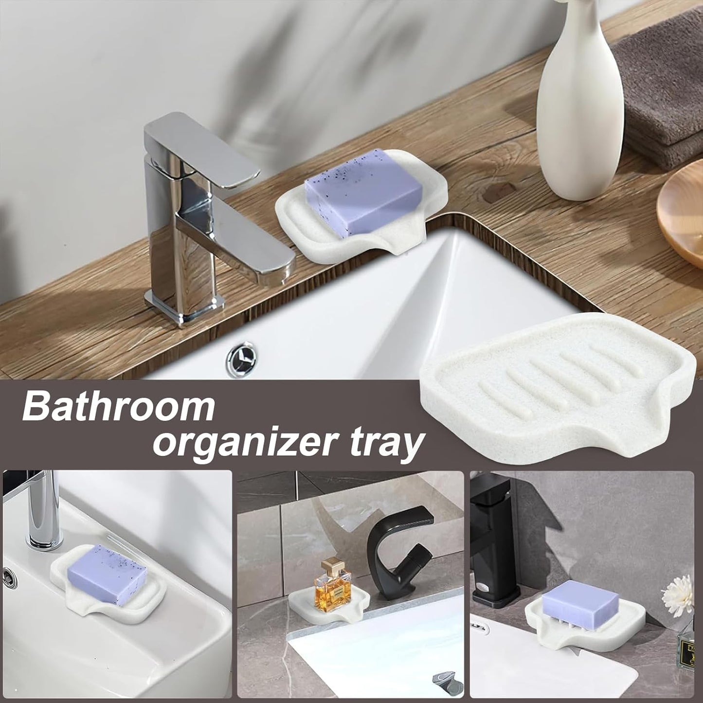 Self Draining Soap Dish- Bar Soap Holder for Shower, Marble Design Large Soap Savers Soap Tray Sponge Holder for Kitchen Bathroom Bathtub Sink, Crystal White