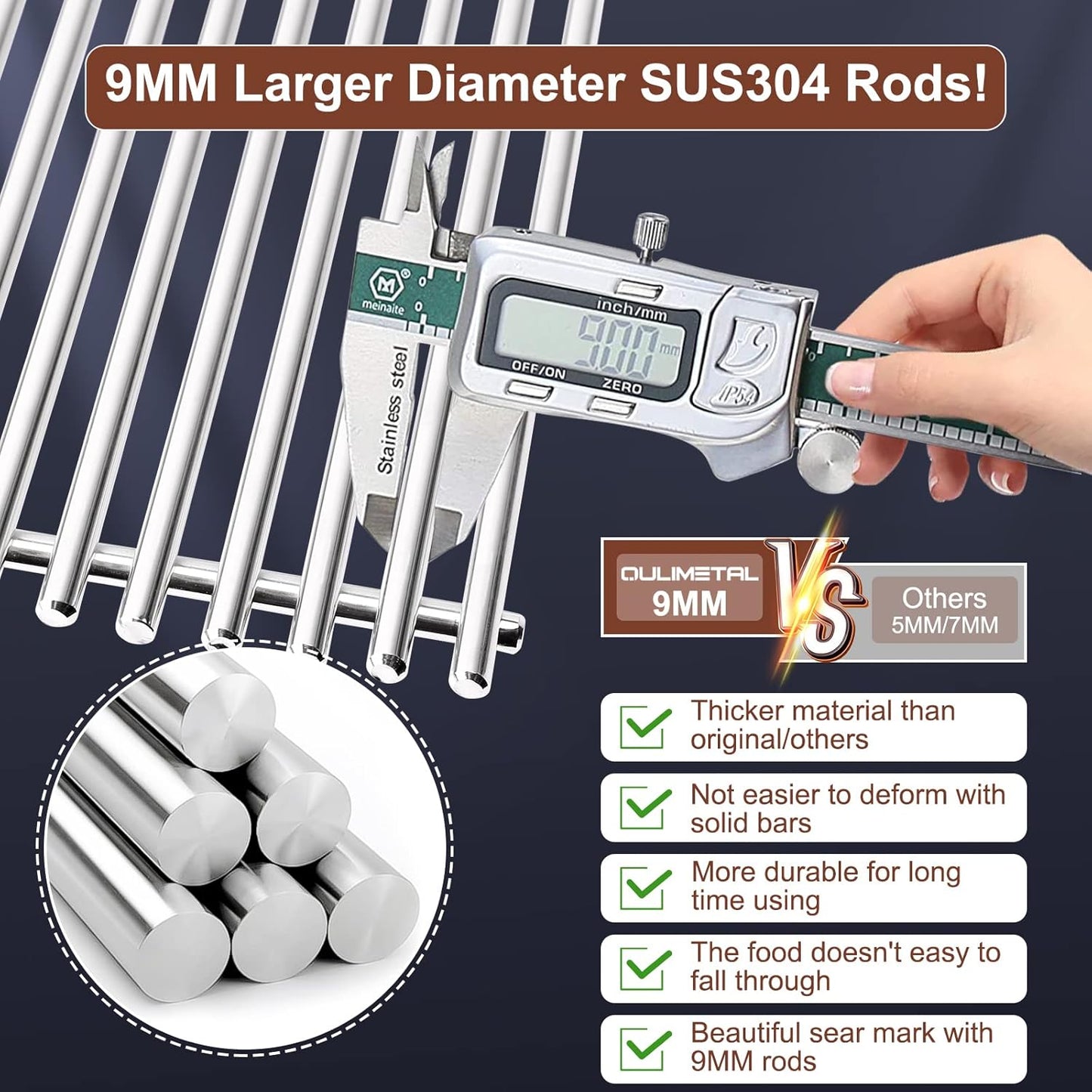 QuliMetal SUS304 9MM Grill Grates for Weber Spirit 300 and GS4 Spirit II 300 Series, Spirit 700, Genesis Silver/Gold/Platinum B & C, Genesis 1000-3500, Replacement Parts for Weber 7638 7639