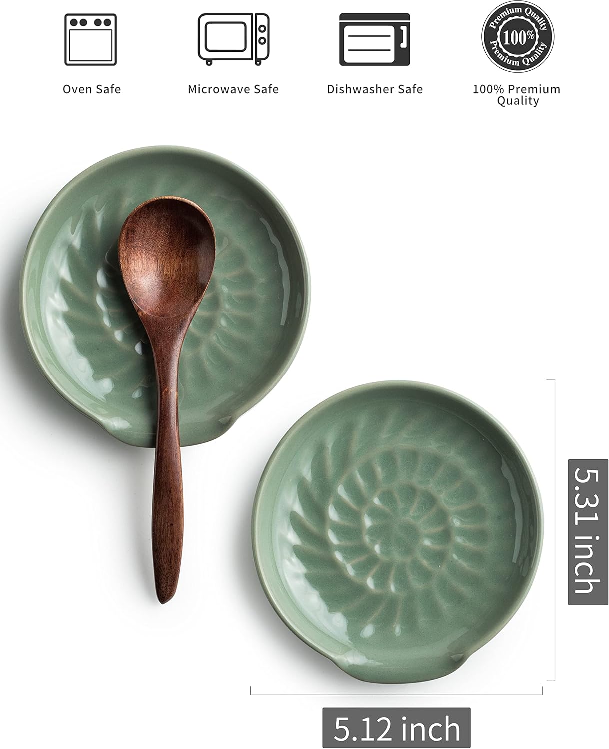 Ceramic Spoon Rest Cooking Spoon Holder for Stove Top, Modern Farmhouse Kitchen Decor for Multiple Utensil, Ladles Tongs Spatula - Green