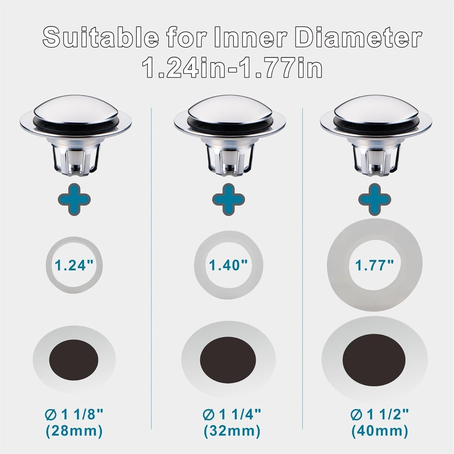 Chrome Bathroom Sink Drain Stopper,Welsan Universal Pop-Up Drain Stopper Plug Strainer with Hair Catcher for 1 1/8"-1 1/2" Drain Hole-2 Pack