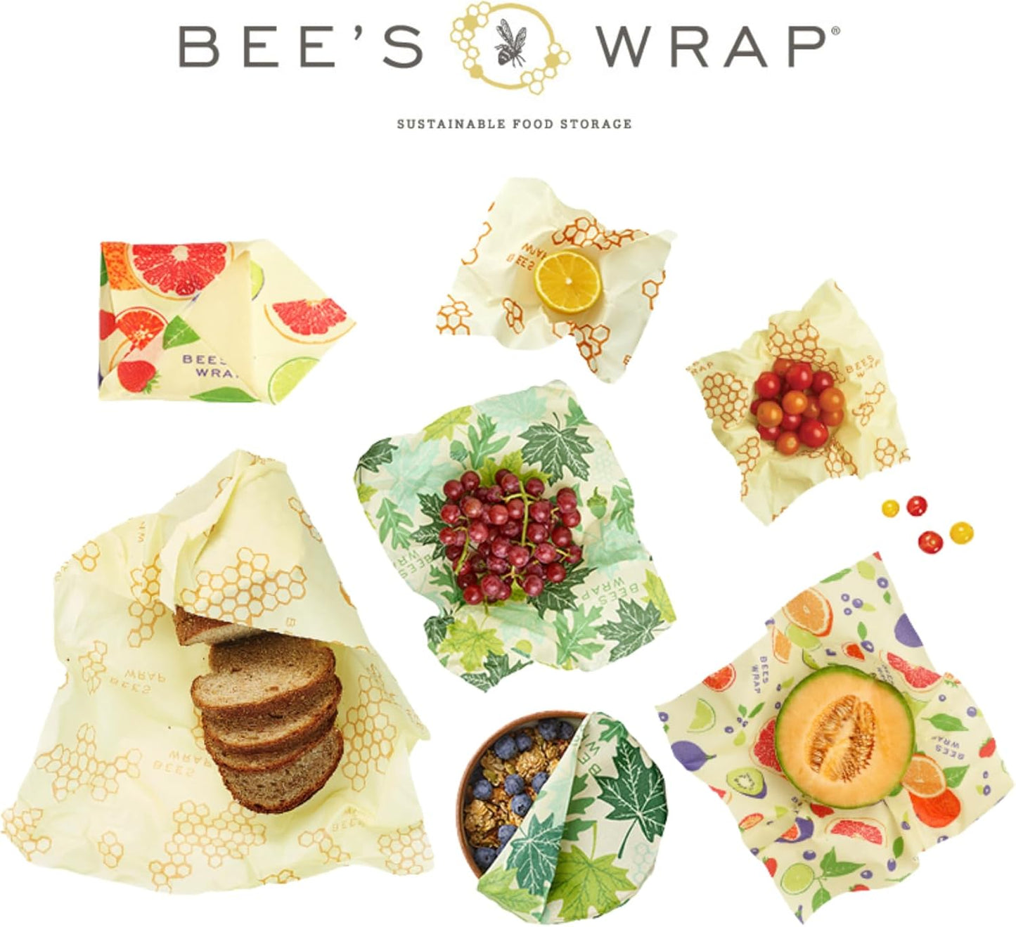 Bee's Wrap Beeswax Wraps for Food - Assorted 7 Pack (2S, 2M, 2L, & 1 Bread) Made in USA Reusable & Organic Food Wraps & Bowl Covers - Eco-Friendly Alternative to Aluminum Foil & Plastic Wrap