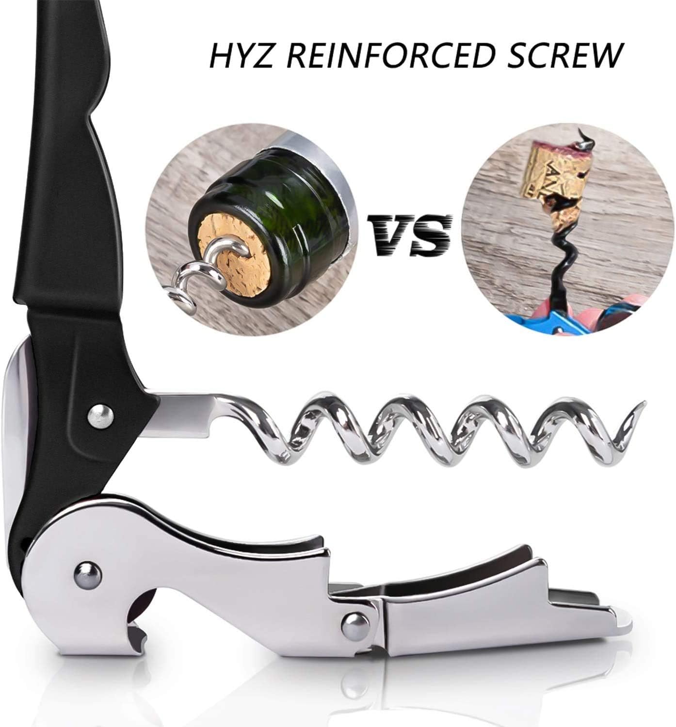 HYZ 2-Pack Wine Opener Waiter Corkscrew, Professional Wine Key for Servers, Bartender, with Foil Cutter, Manual Wine Bottle Opener Double Hinged (Black)