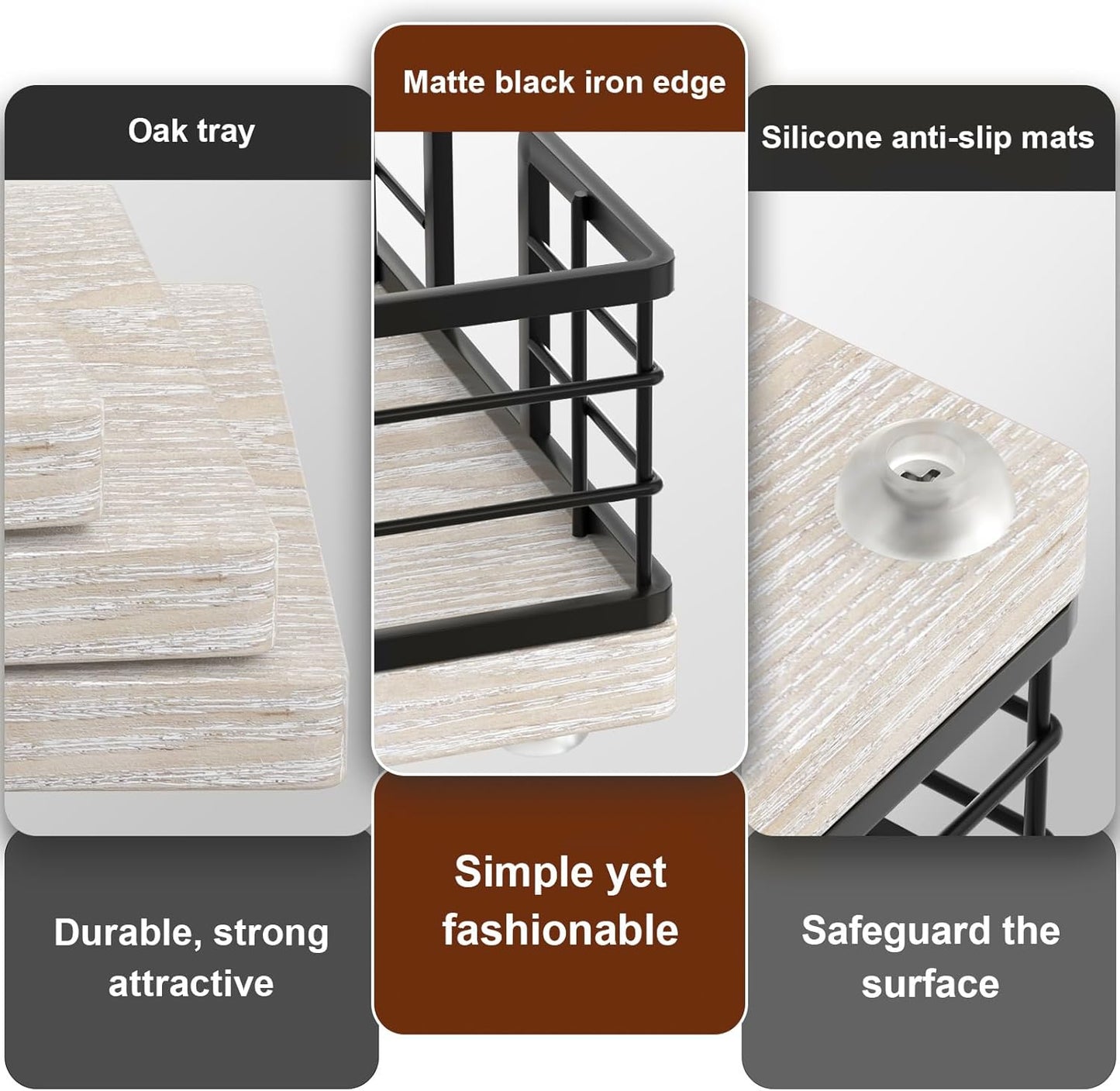 Wican Guest Towel Holder Tray for Bathroom, Ash and Iron Napkins Holder for Powder Room Dinning Table Wooden Basket for Disposable Paper Hand Towels Black and Ash