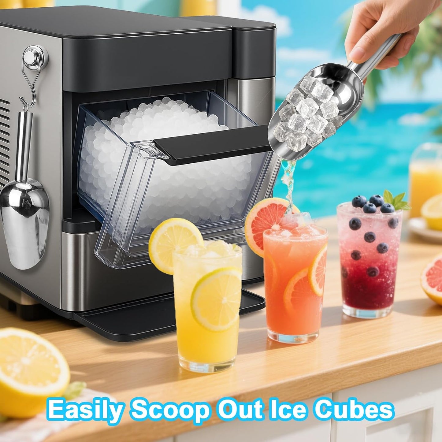 Stainless Steel Ice Scoop for Freezer with Magnetic Hook - Ice Scoop for GE Profile Opal 2.0 Nugget Ice Maker, for Kitchen Bar Party Accessories (6OZ)