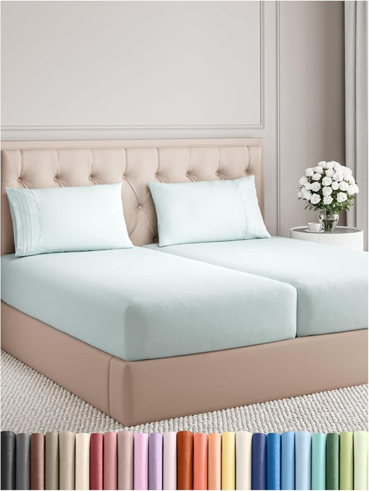 Split King Size 5 Piece Sheet Set - Comfy Breathable & Cooling Bed Sheets Set - Hotel Luxury Bedding for Women, Men, Kids, Teens, Boys & Girls - Deep Pockets, Soft, Wrinkle Free - Oeko-Tex - Ice Blue