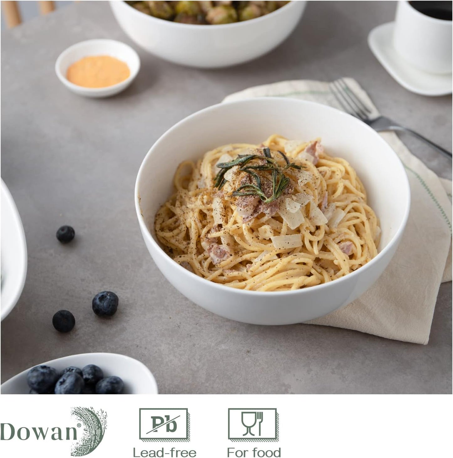 DOWAN Salad Bowls, Large Pho Bowls, 8" White Centerpiece Bowls for Nut, Pasta, Soup, Side Dishes, Ramen, Fruit, Kitchen Decor, Microwave & Dishwasher Safe, 56 Ounce