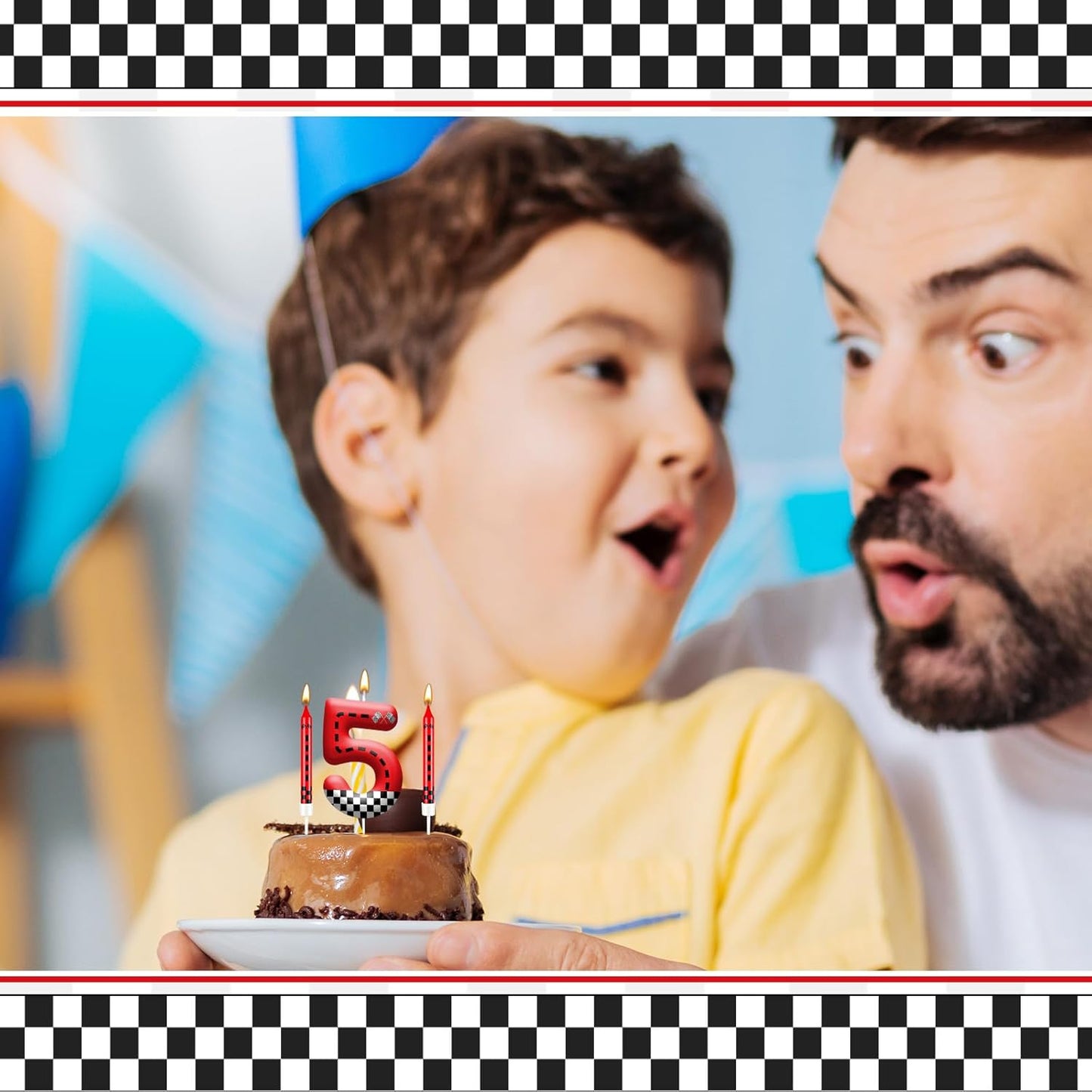 13PCS Racing Car Theme Birthday Candle Set with Checkered Flag Design - Durable Cake Topper for Race Car Party Decorations, Kids Birthday Supplies - Number 5 Candle for Racing-Themed Celebrations