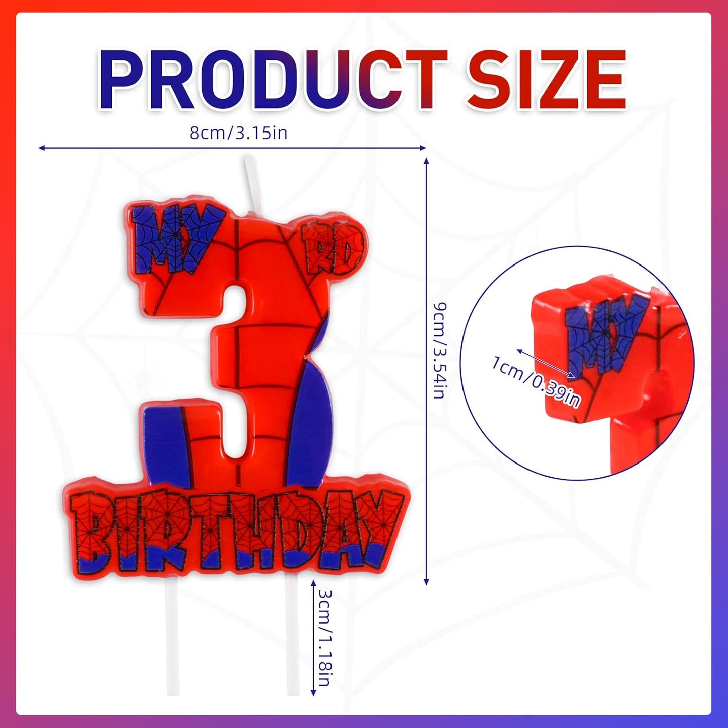 Spider Birthday Party Decorations, Number 3 Red Spider Web Happy Birthday Cake Candle for Boys Girls Spider Web 3rd Birthday Party Supplies (Spider Web 3rd Candle)