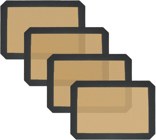 Small Silicone Baking Mats, Set of 4,11-4/5x8-1/4 Inch Quarter Sheet Size, Non Stick, BPA Free, 1/4 Baking Sheet Pan Liner for Cookies, Macaron, Bread, Pastry, Toaster (Grey)