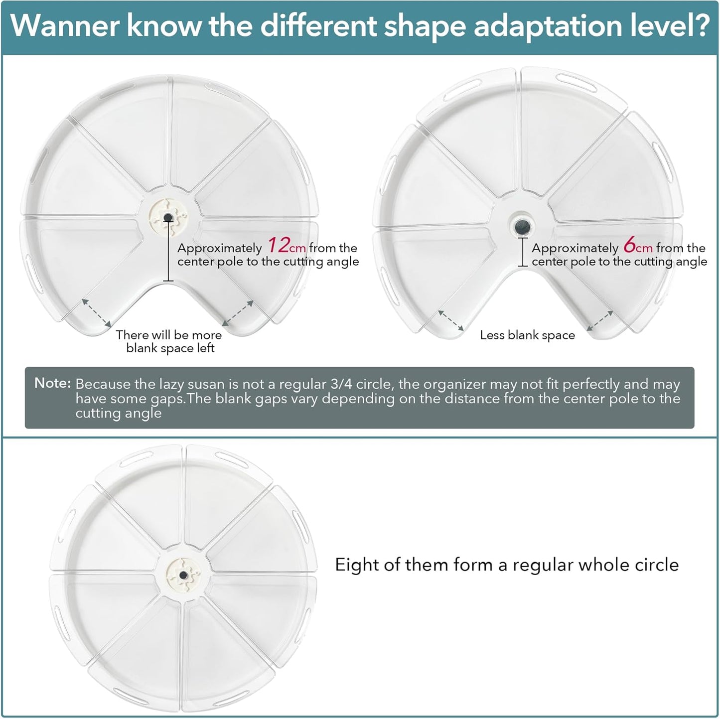 Oubonun Lazy Susan Organizers Set of 6, 11.6’’ x 10.2’’ x 4.1’' Plastic Transparent Kitchen Cabinet Storage Bins with Handle, 4.1" Deep Container, 1/8 Wedge - Food Safe, without BPA