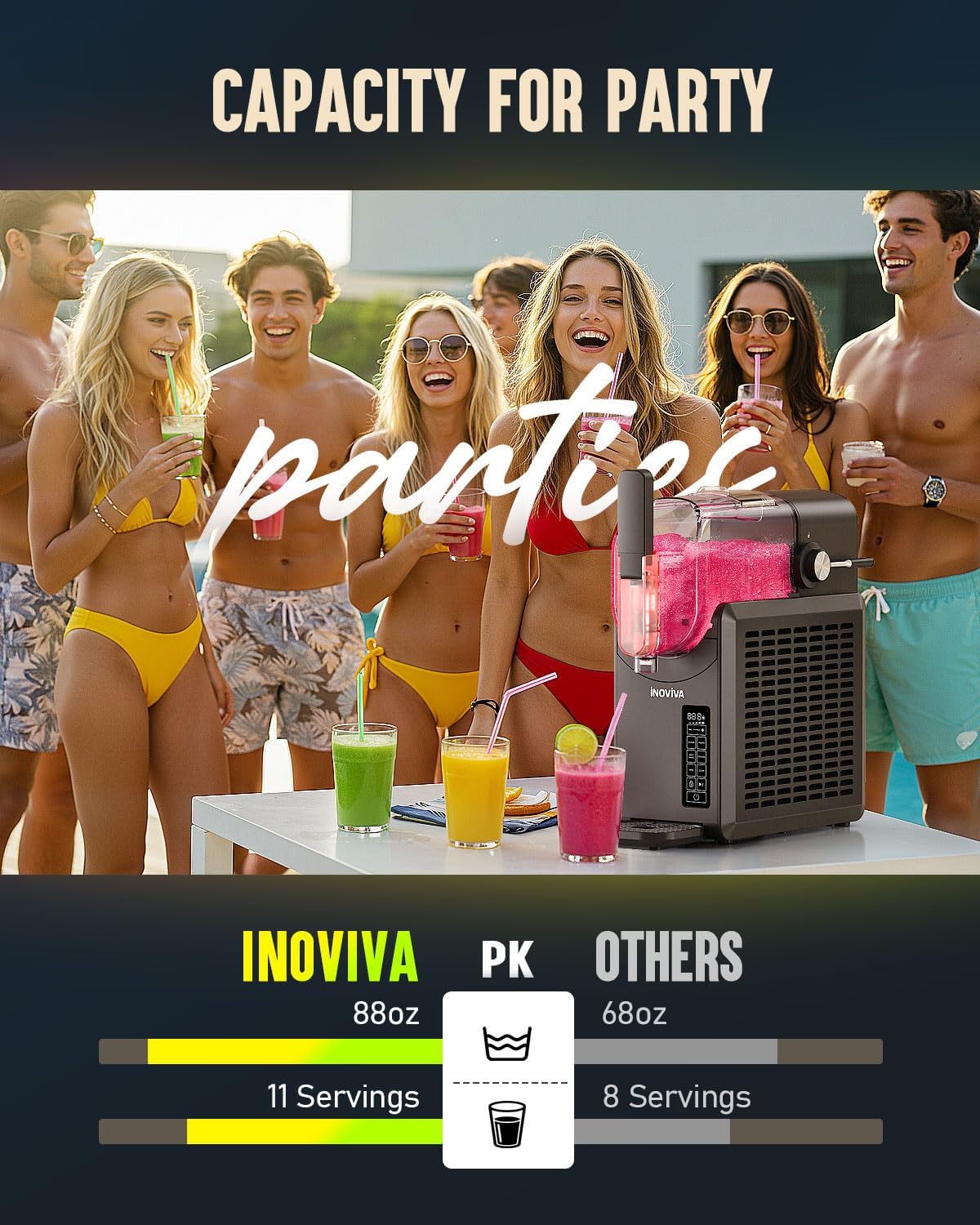 Slushie Machine, 88 oz INOVIVA Slushy Machine for Home with Self-Cleaning Function, No Ice Needed, Professional Frozen Drink Maker, 5 Preset Programs, Frozen Margaritas, Frappés, Milkshake, and More