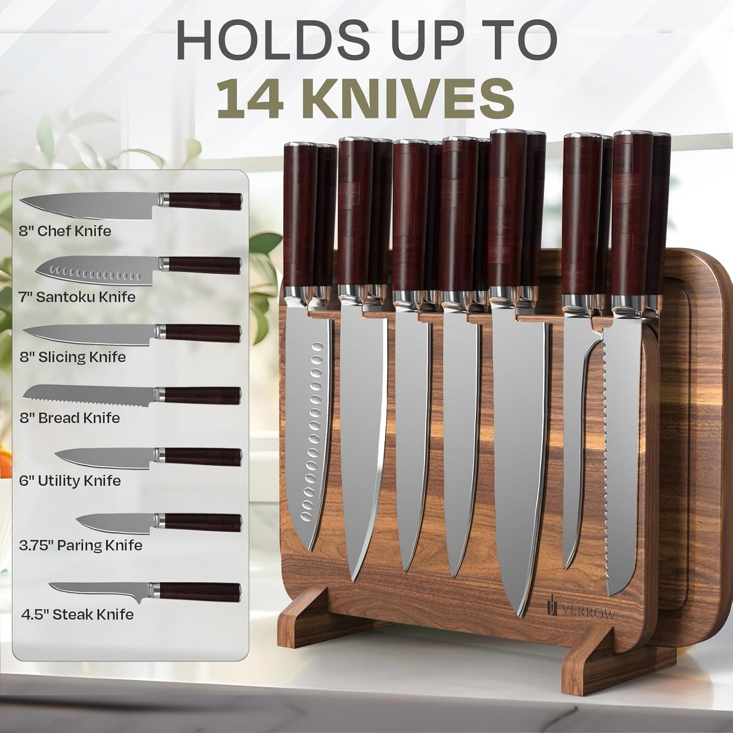 Magnetic Knife Block with Acacia Wood Cutting Board - Large 15.5x10.5x0.75In Magnetic Knife Block Set with Chopping Board Knife Holder Charcuterie Display Storage Organizer for Kitchen Counter