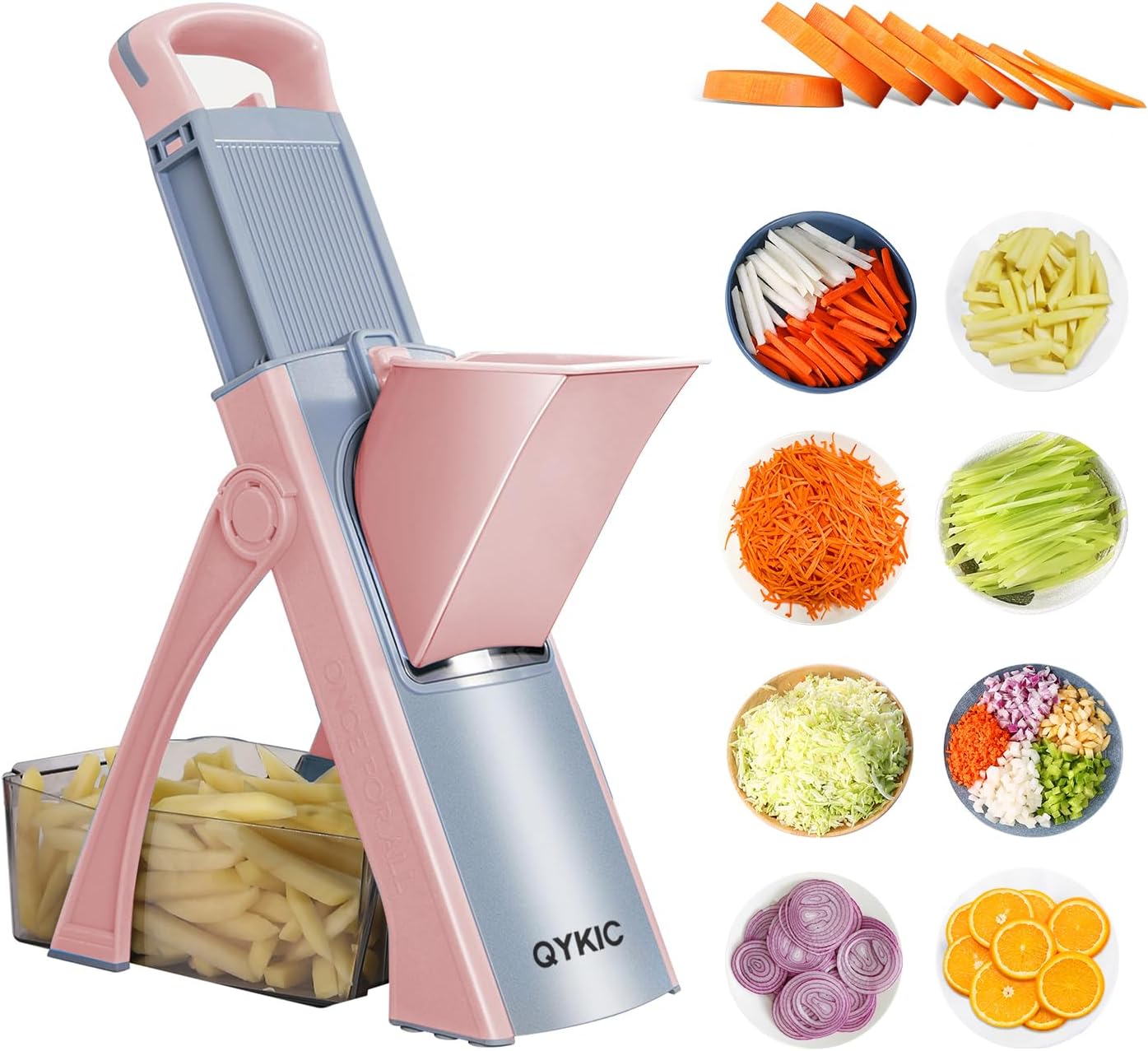 Upgrade Safe Mandoline Slicer for Kitchen, Chopper Vegetable Cutter, Potato Slicer Thickness Adjuster, French Fry Cutter, Veggie Dicer Faster Kitchen Mandolin for Meal Prep (Pink)