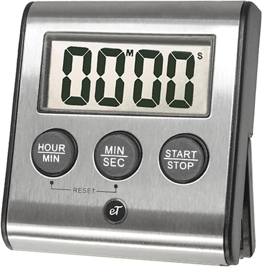 Elegant Digital Kitchen Timer, Stainless Steel Model eT-78, Displays 0-99 Min. or 0-99 Hr., Super Strong Magnet, Volume Switch for Mute/Soft/Loud Alarm, Auto Shut Off, Auto Memory by eTradewinds