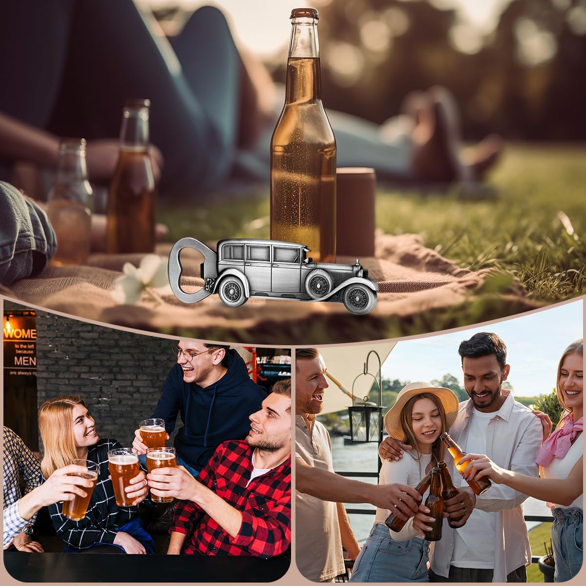 LKKCHER Car Bottle Opener, Classic Car Gifts for Men Him, Birthday Fathers Day Christmas Gifts for Men Dad Grandpa, Vintage Beer Accessories, Silver with Gift Bag
