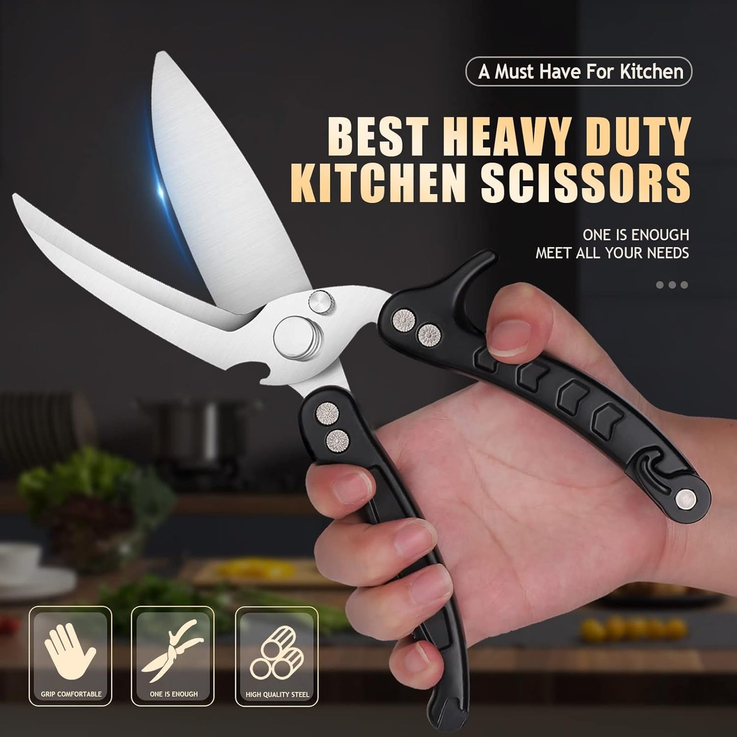 DRAGON RIOT Heavy Duty Poultry Shears - A Must Have Kitchen Shears for Chicken and Meat Cutting - Dishwasher Safe and Stainless Food Kitchen Scissors for Thanksgiving(Black)