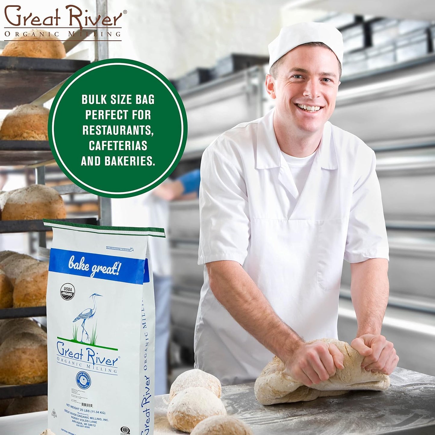 Great River Organic Milling Organic Einkorn Flour | Ancient Whole Wheat Flour | Non-GMO, Kosher, High-Protein | Nutrient-Rich, Healthier All-Purpose Flour Alternative for Baking | 25 Lb (Pack of 1)