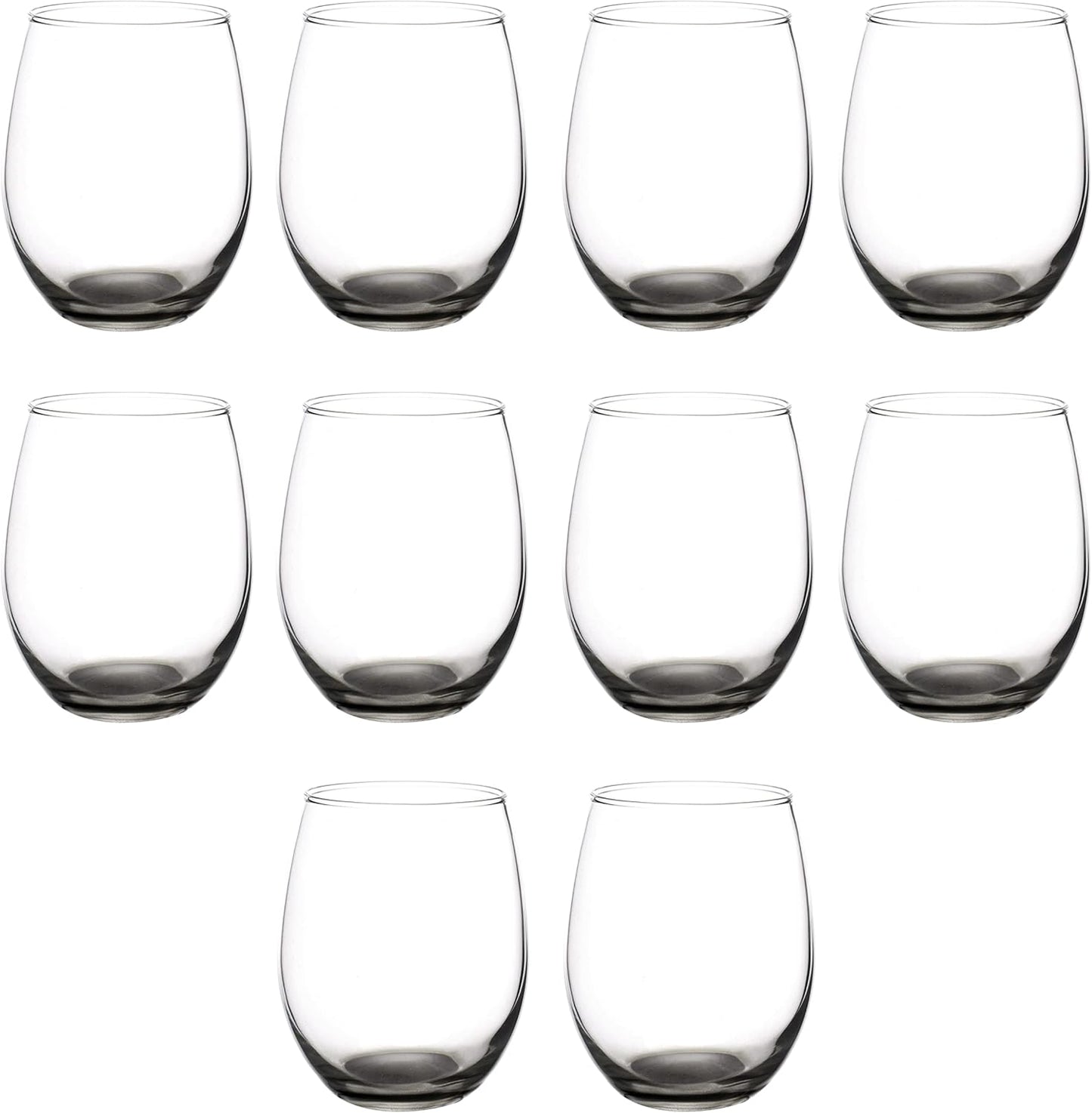 DISCOUNT PROMOS Stemless Wine Glasses in Bulk by ARC Perfection, 15 oz, 10 pack, Red or White Wine Glass Set, Black