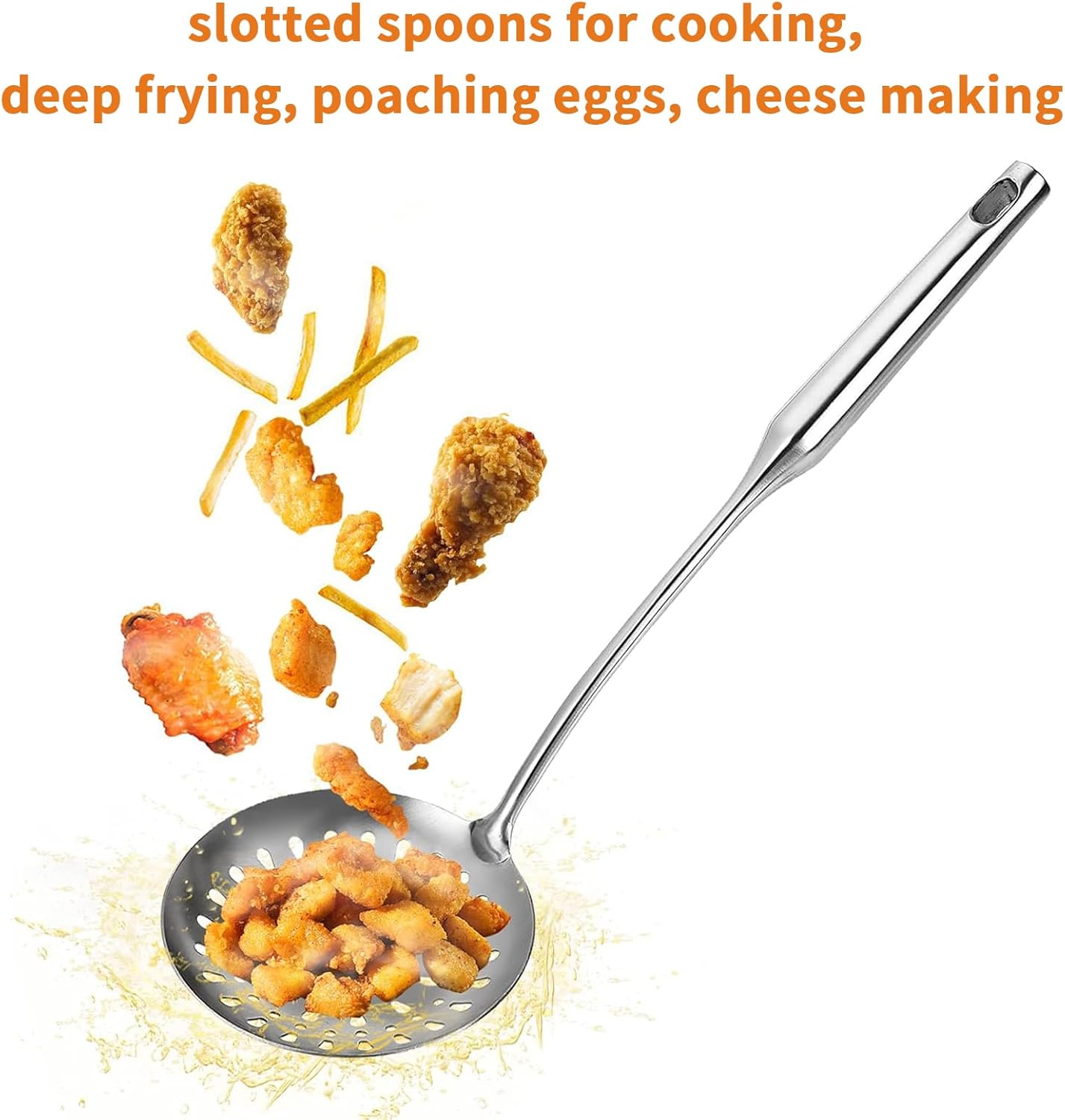 TBWHL Skimmer Slotted Spoon, Slotted Spoons for Cooking, Heavy Duty 304 Stainless Steel Slotted Spoon with Vacuum Ergonomic Handle, Comfortable Grip Design Strainer Ladle for Kitchen, 14.96 Inches