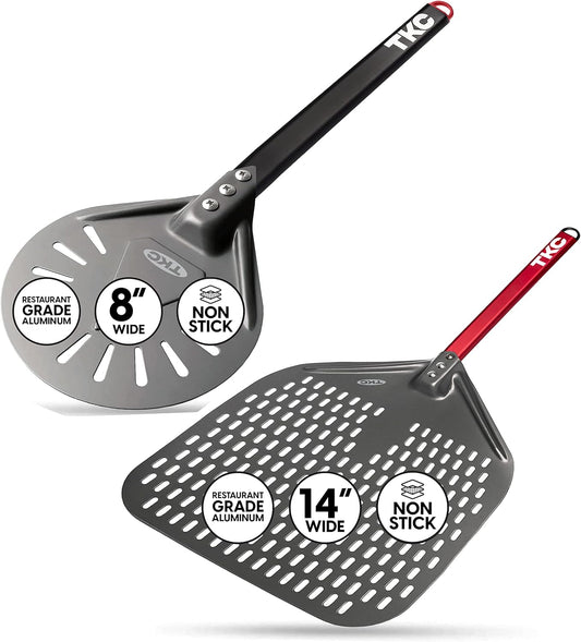 TKC Perforated Pizza Peel Bundle with 14 Inch XL Peel and 8" inch Pizza Turning Peel - Commercial Grade Pizza Spatula - Fits all 16 inch Pizza Ovens