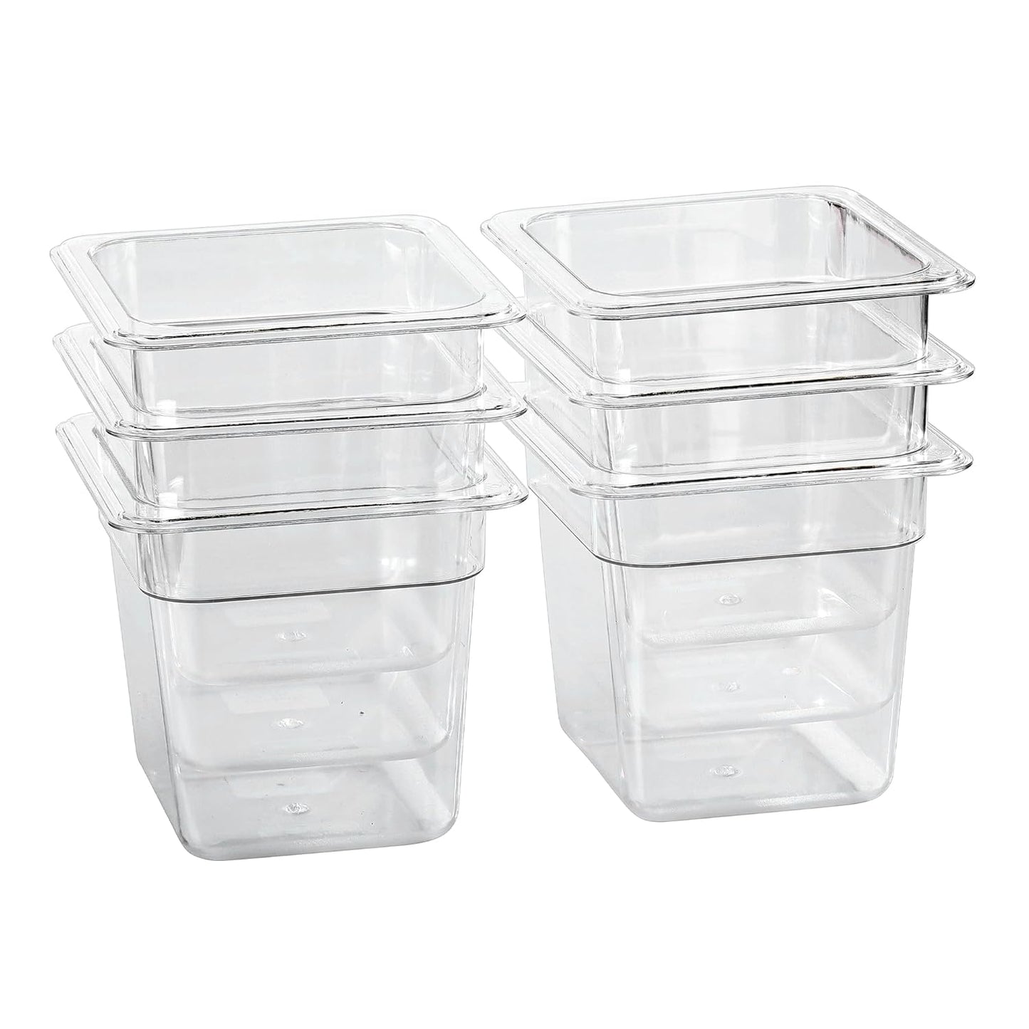 1/6 Size Food Containers 6 Pack 6 Inch Deep Pan Clear BPA free Polycarbonate Stackable Commercial Hotel Pan for Kitchen Business and Food Serving