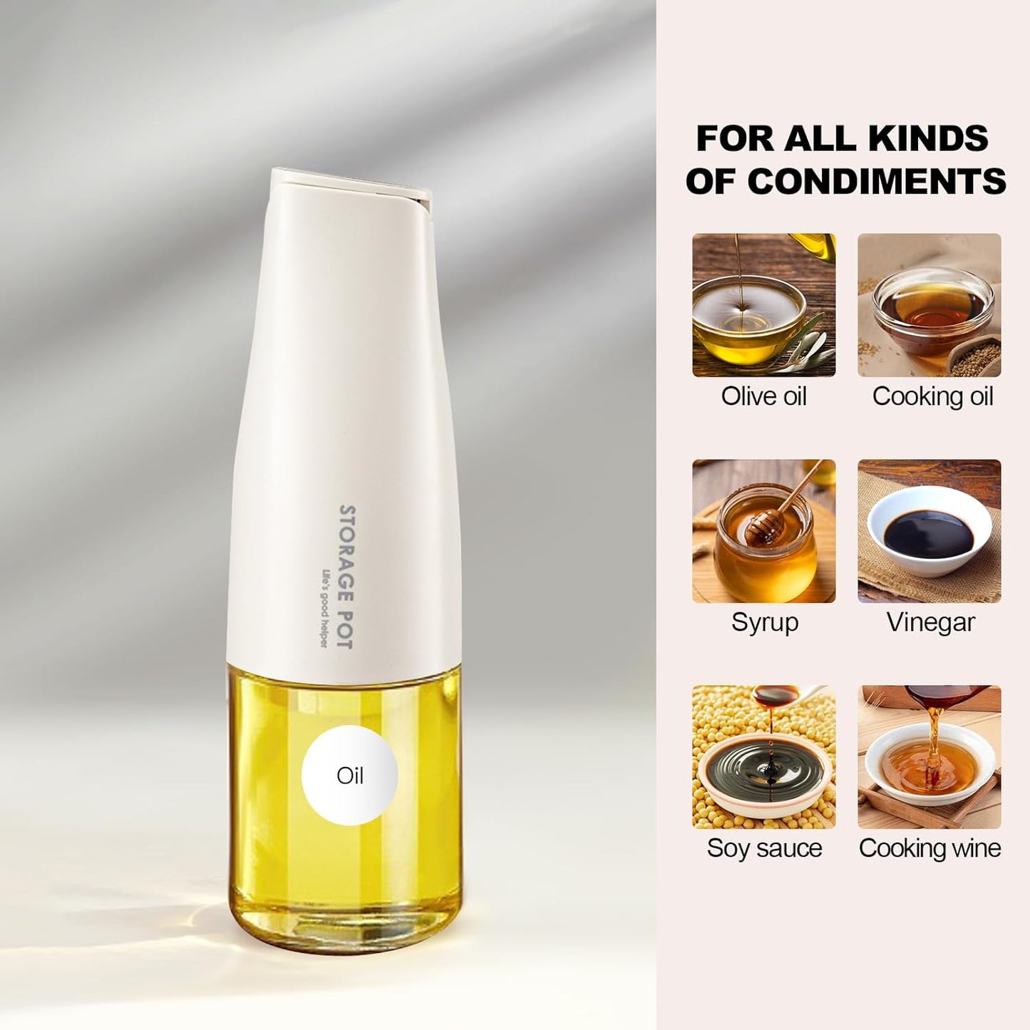 YARRAMATE 2Pcs Large Capacity Aesthetic Olive Oil Dispenser for Kitchen, 500ml /17oz Cooking Glass Vinegar Drizzler, Leak Proof Oil Bottle, Non-Drip Soy Sauce Dispenser, Oil Pourer&Labels(White&Green)