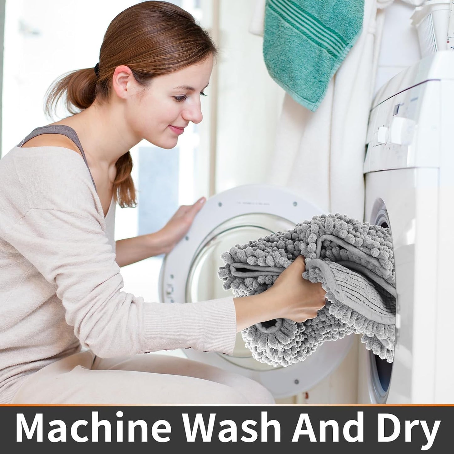 Yimobra Toilet Rug U Shaped Washable 24x20 Inch - Ultra Soft Absorbent Chenille Bath Rugs for Toilet, Quick Dry & Machine Washable, Non Slip Contour Bathroom Mat, Gray