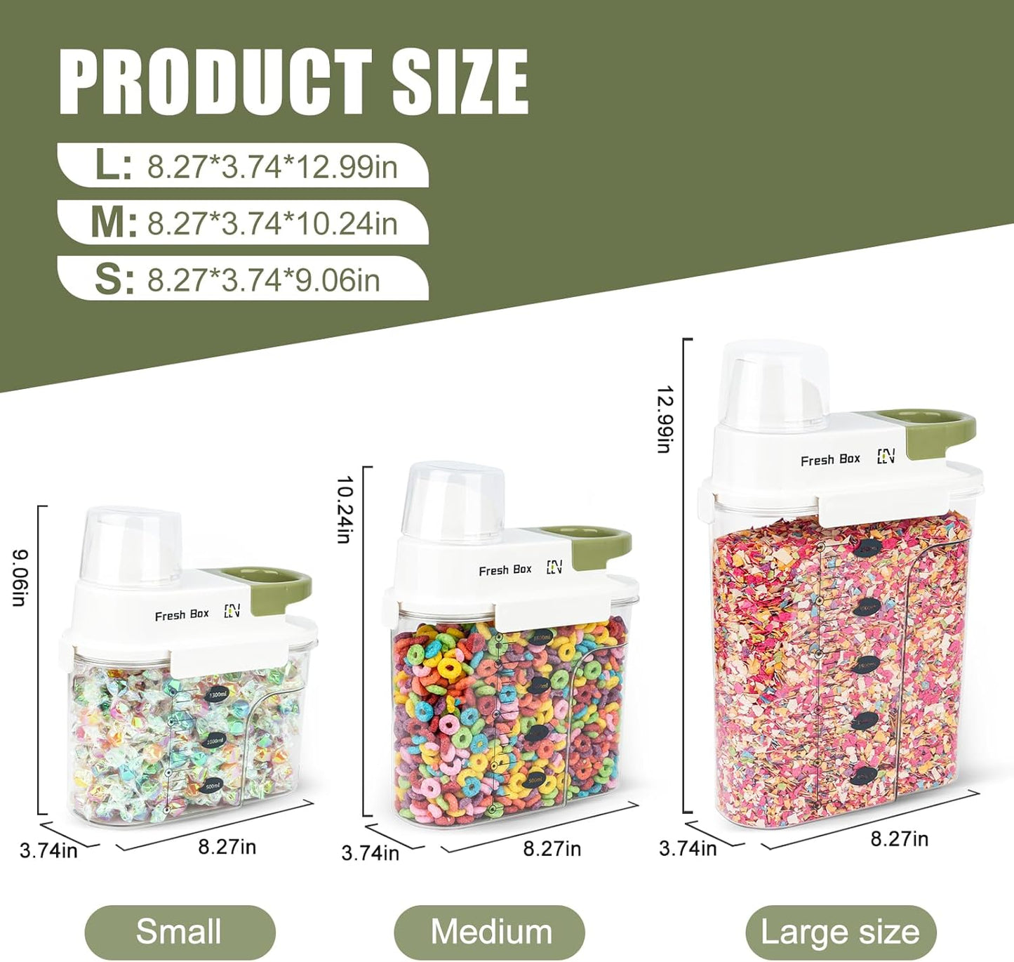 Cereal Storage Container 1Pack,61oz/1.8L Airtight Food Storage Containers With Lids,Organizers Storage With Measuring Cup for Beans,Sugar,Rice,Nuts,Snacks,Pet Food,Candy (Green, 1Pack Medium Size)