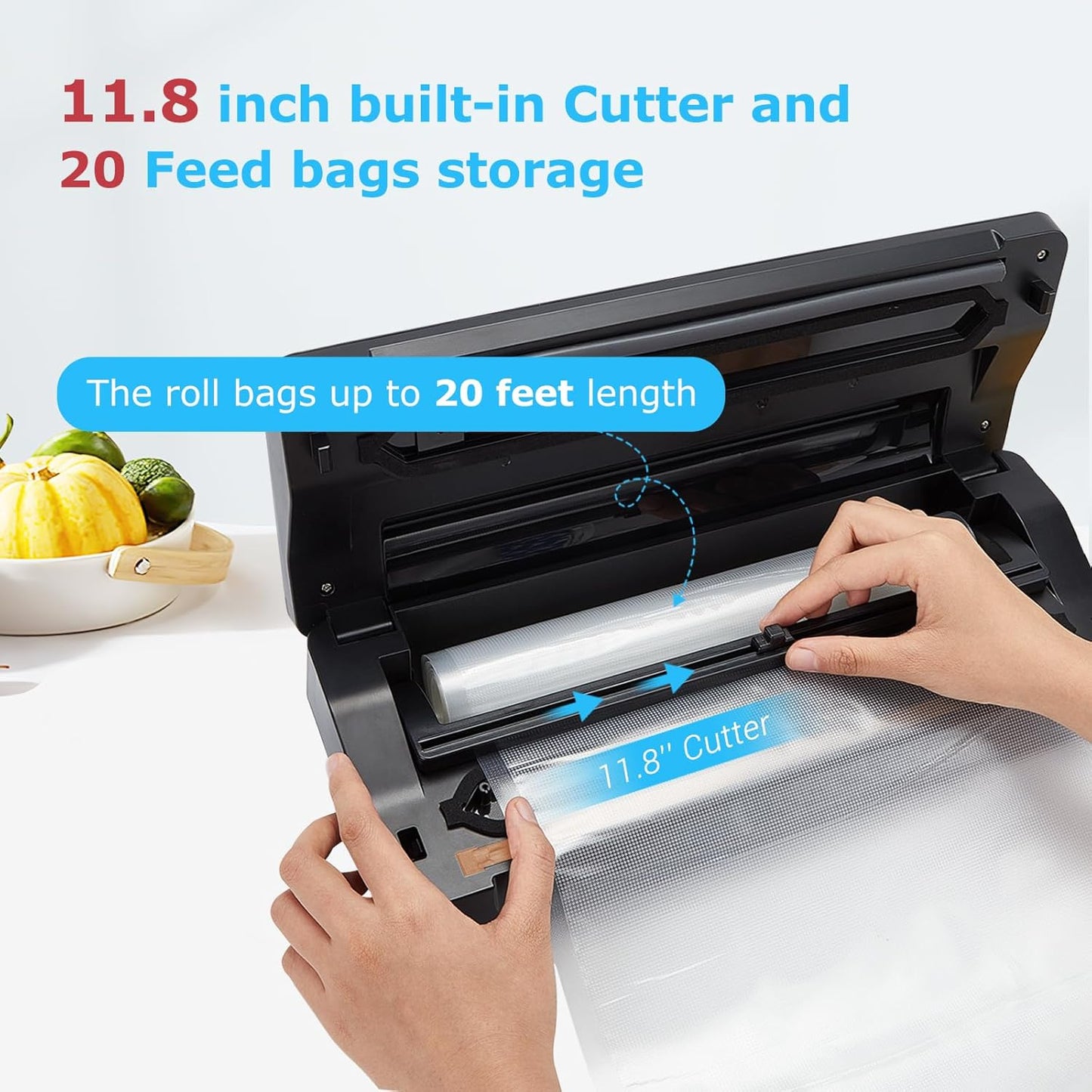 INKBIRD Vacuum Sealer Machine with 5 Vacuum Seal Rolls(Total to 110ft) and 8''*12'' Food Sealer Bags*5, Compact Food Sealer Machine with 10-In-1 Easy Option for Food Preservation,Sous Vide