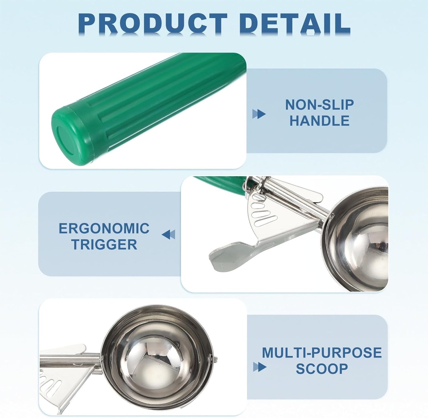 uxcell 3 Pcs Cookie Scoops, Ice Cream Scoop with Trigger for Baking Cookie Dough Rice Pudding Kitchen Gadget, Green