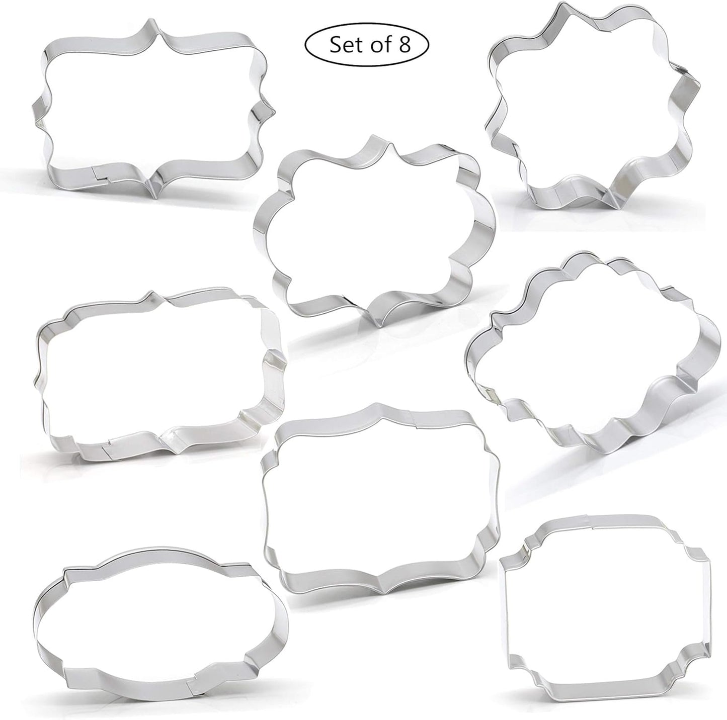 Fancy Plaque Cookie Cutters Set of 8 pcs, Stainless Steel Wedding Frames Shaped Fondant Cutter Molds Baking DIY