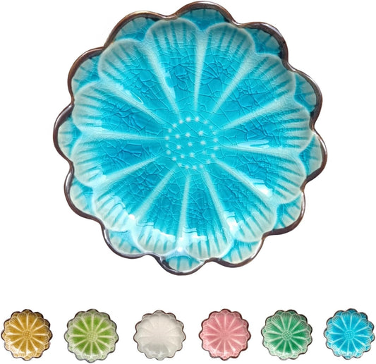 Ceramic Spoon Rest for Stove Top, Flower Cute Spoon Rest for Kitchen Counter, Cooking Spoon Holder for Kitchen Counter, Utensil Rest Spatula Rest Ladle Holder Tong Rest, 1 PC (Ice Cracks, Lake Blue)
