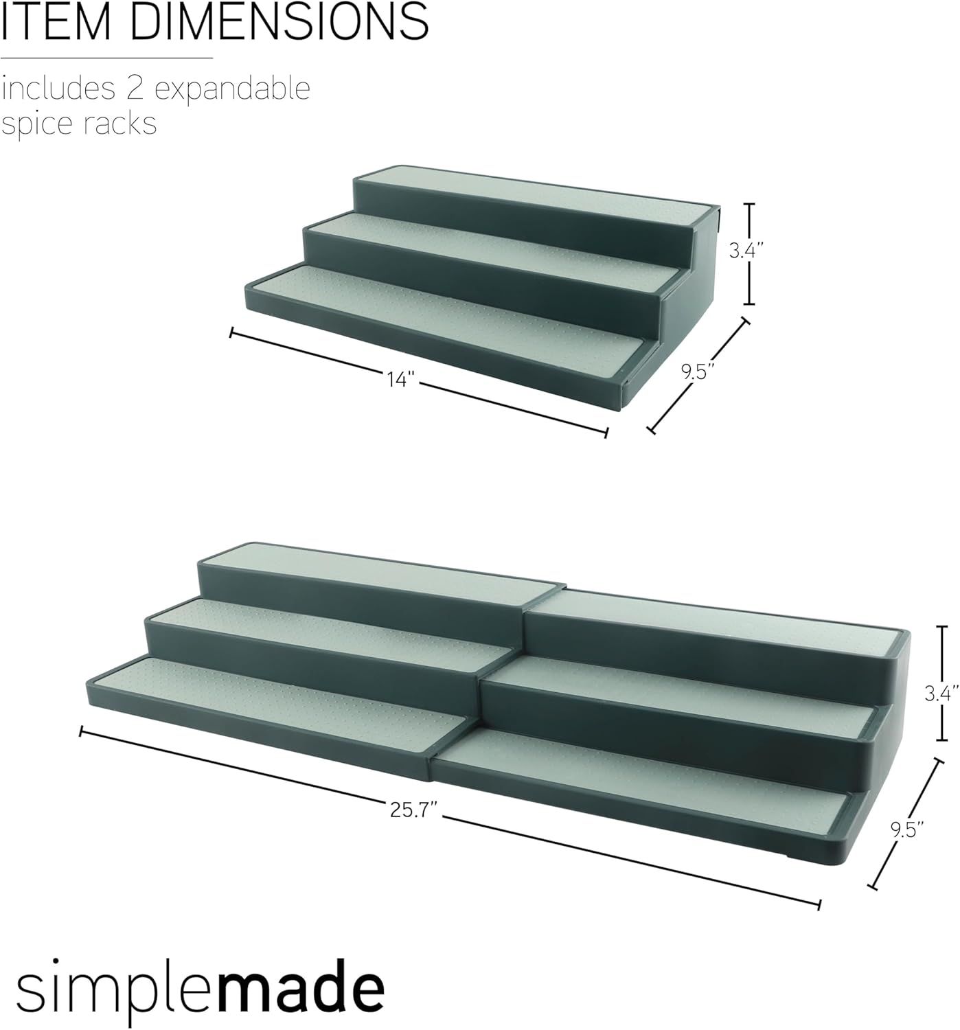 SIMPLEMADE 3-Tier Spice Rack Organizer - Versatile Storage Shelf for Kitchen, Bathroom, Bedroom & Office, Set of 2, Expandable Sage