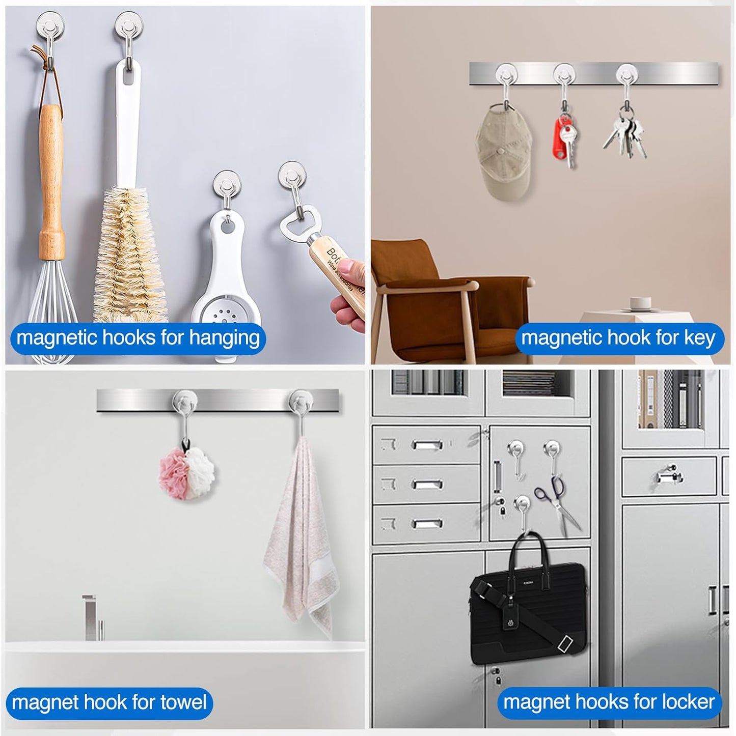 LOVIMAG Hooks, 40lbs+ Magnetic Magnet Hook 2025 Cruise Cabin Ship Essentials Heavy Duty Strong Refrigerator Fridge Hanging for Classroom Beach Vacation Kitchen Grills Home Mug Hanger (6 Pack), Silver