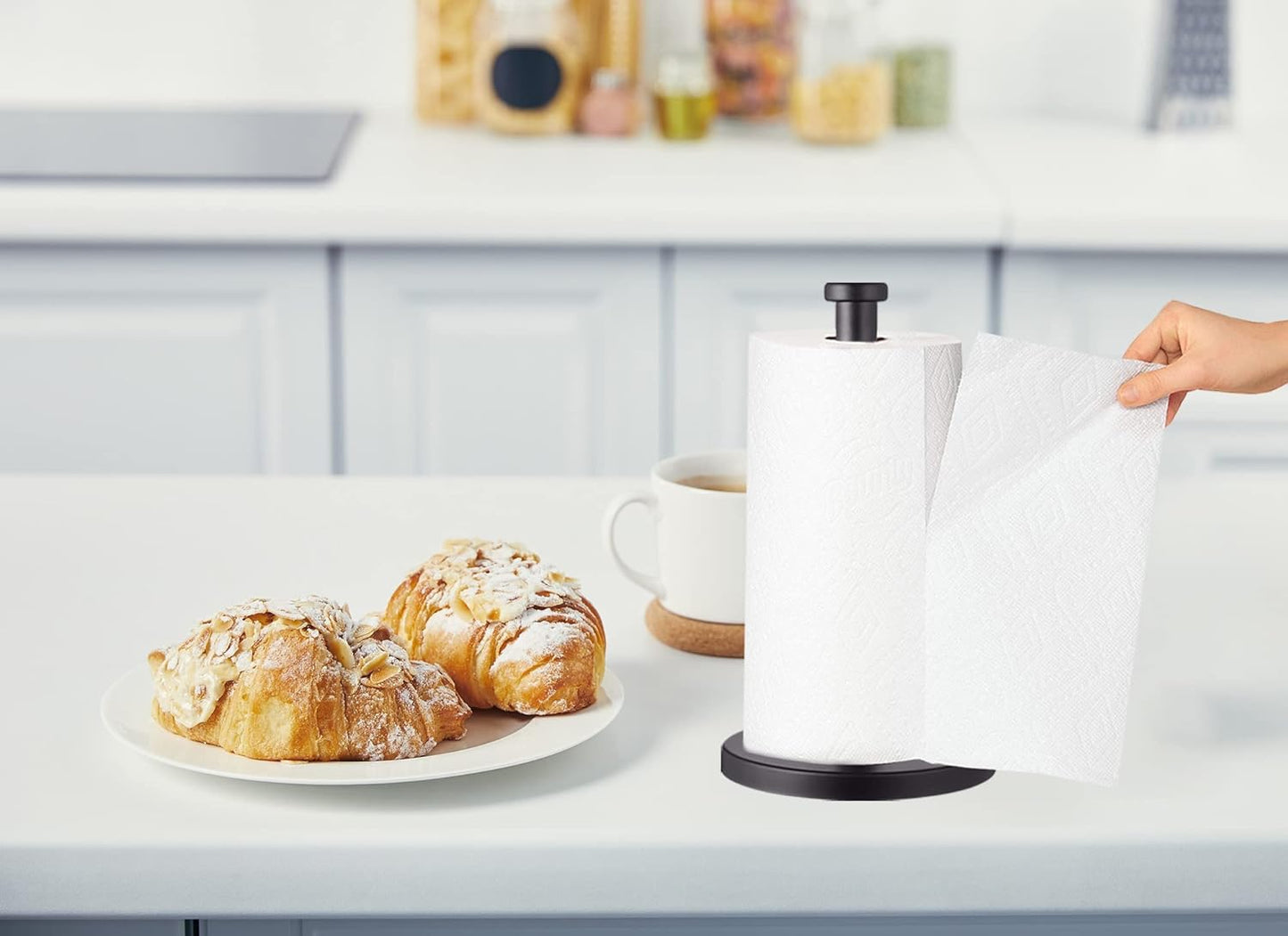 Paper Towel Holder, Black, Stainless Steel, Countertop, Kitchen, Bathroom