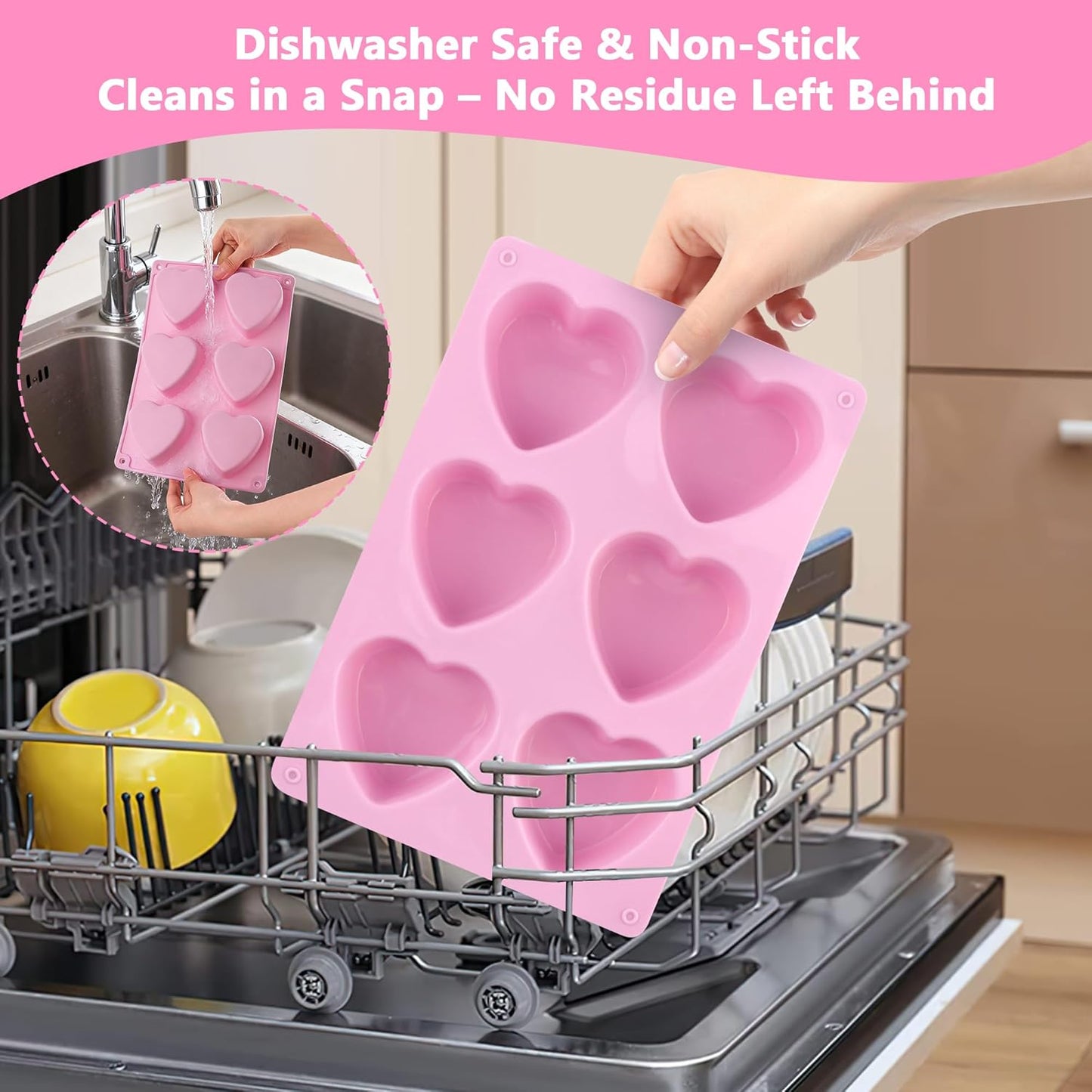 3-Pack 6-Cup Silicone Muffin Pans, Nonstick Cupcake Baking Molds, BPA/PFA-Free, Dishwasher & Oven Safe Heart-shaped Pink