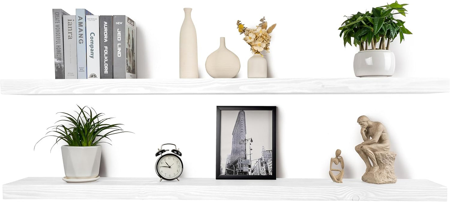 Rustic Floating Shelves 72 inch Long 8 "deep Set of 2, Heavy Duty Wood Wall Mounted Shelves for Bathroom Living Room Kitchen,Book Shelves with Thickened Hidden Bracket- White