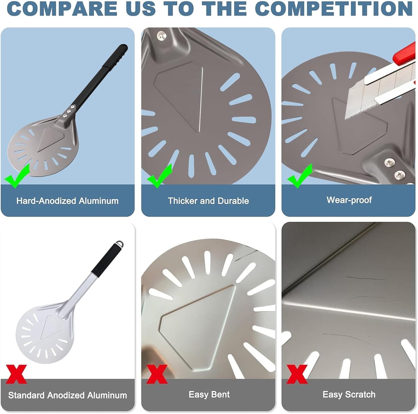 Pizza Turning Peel 9 Inch Round Aluminum Perforated Pizza Peel Turner with Metal Handle Pizza Paddle for Homemade Pizza Oven Accessories