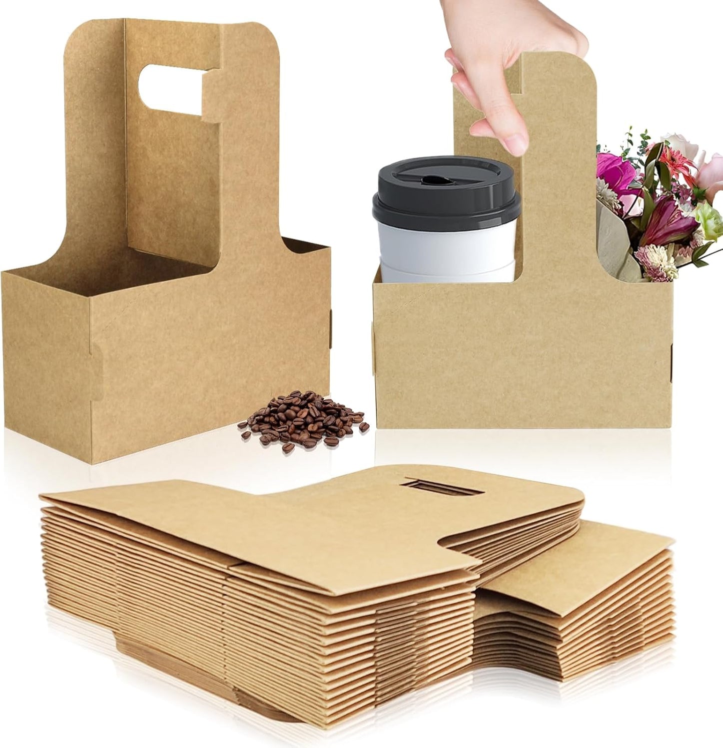 2 Cup Disposable Drink Carrier for Delivery with Handle,30 Count Kraft Paperboard Cup Holder,Cup Carriers for Hot or Cold Drinks,Coffee Carrier, Food Delivery,Take Out Cup Carriers (Brown, 30 PCs)