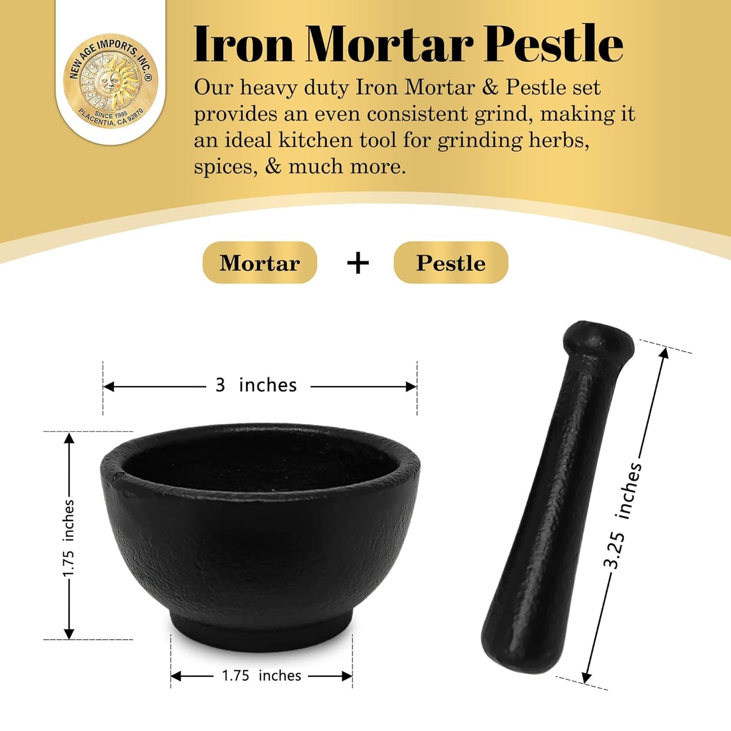 Cast Iron Cauldron Mortar and Pestle Set (MP1- Cast Iron MP 3")