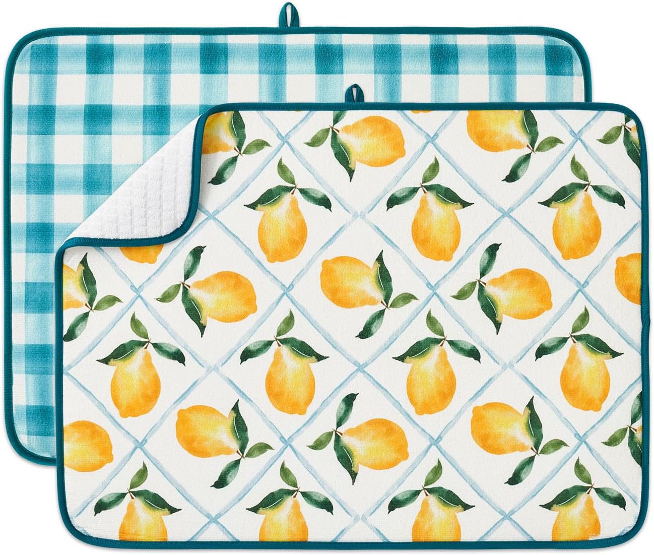 FRESHMINT Printed Dish Drying Mats for Kitchen Counter 2 Pack Absorbent Reversible Drying Mats Microfiber Kitchen Countertop Protector Dishes Drying Pad Extra Large 18"x24" Dish Mat