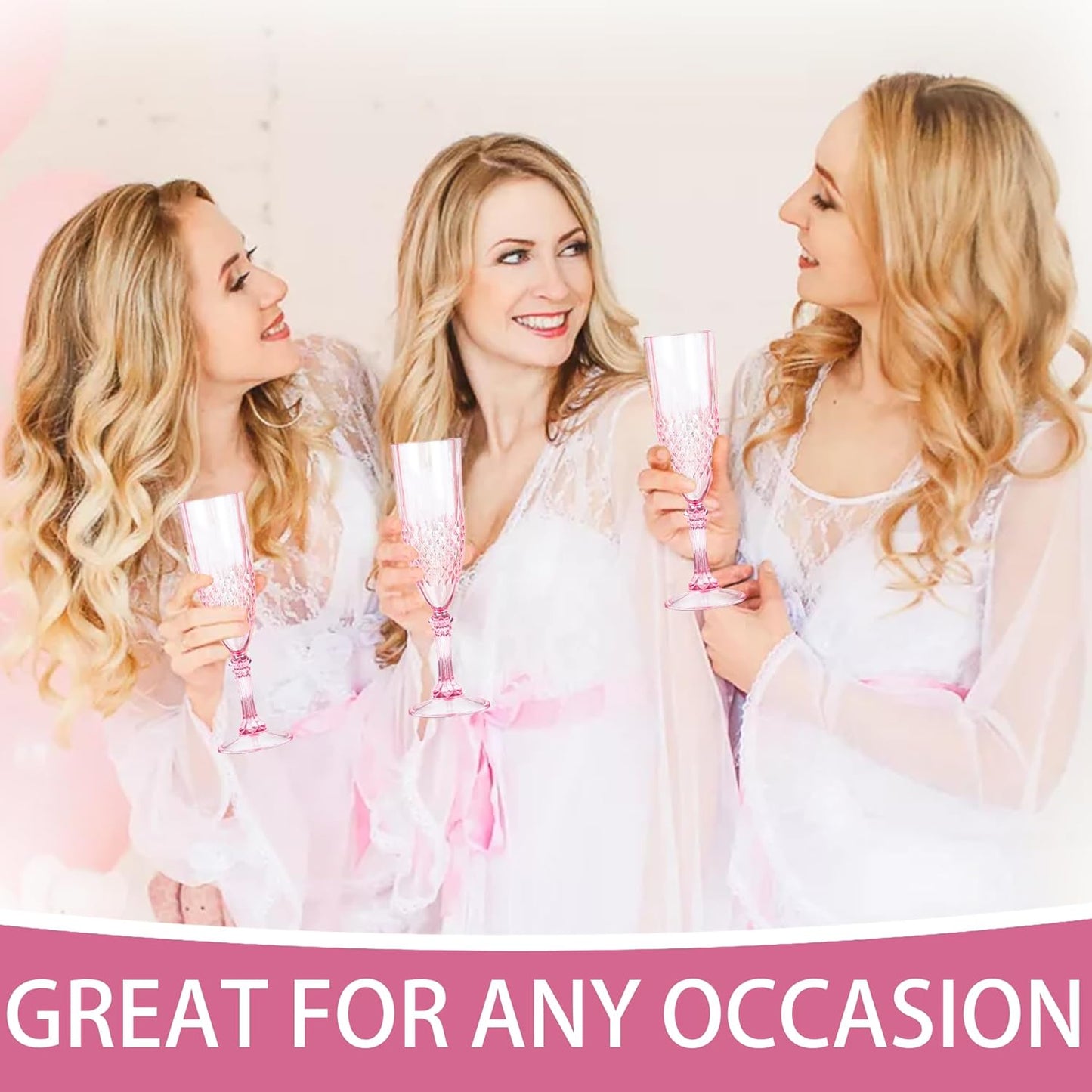 Plastic Champagne Flutes, 48PCS Pink Plastic Wine Glasses Goblets Reusable Champagne Flute for Weddings, Bachelor Parties, Toasting, and Events (48, Pink)