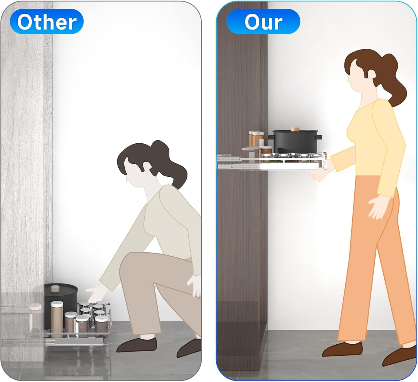 Expandable Pull Out Cabinet Organizer,11.8~18" W x 17" D Heavy Duty Slide Out Shelves Adjustable Height Cabinet Pull Out Shelves,Expandable Width Spice Rack Organizer for Kitchen Cabinet