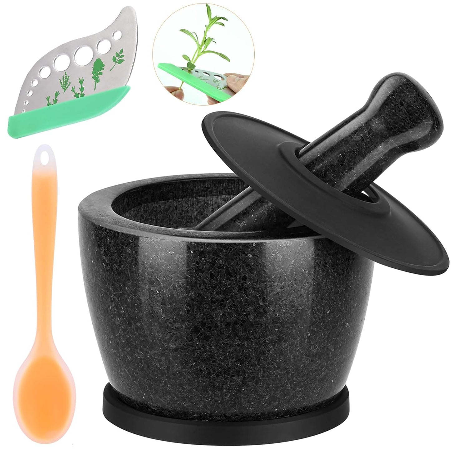 Mortar and Pestle Set Carved from Natural Granite - Heavy Duty, 2 Cup